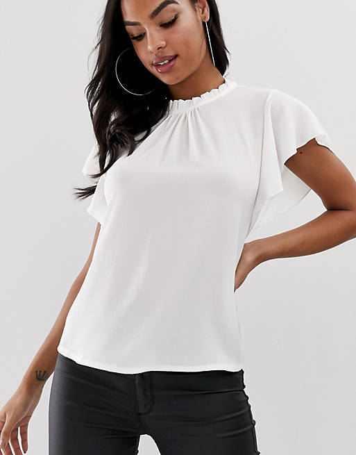 Boohoo basic frill sleeve blouse in white | ASOS