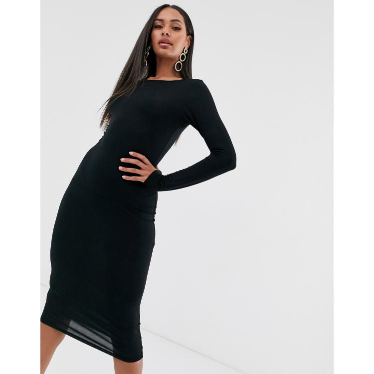 Boohoo basic long sleeve midi dress in black | ASOS
