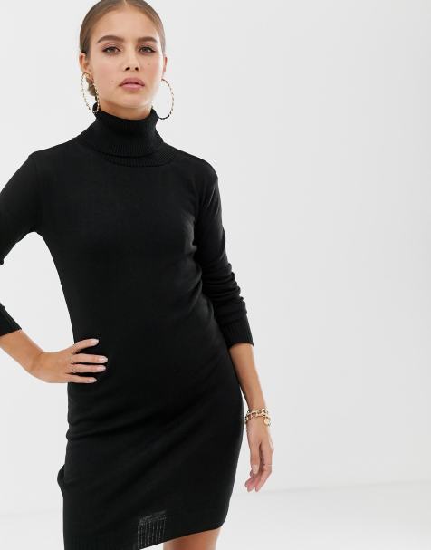 Boohoo basic roll neck jumper dress in black - view 1