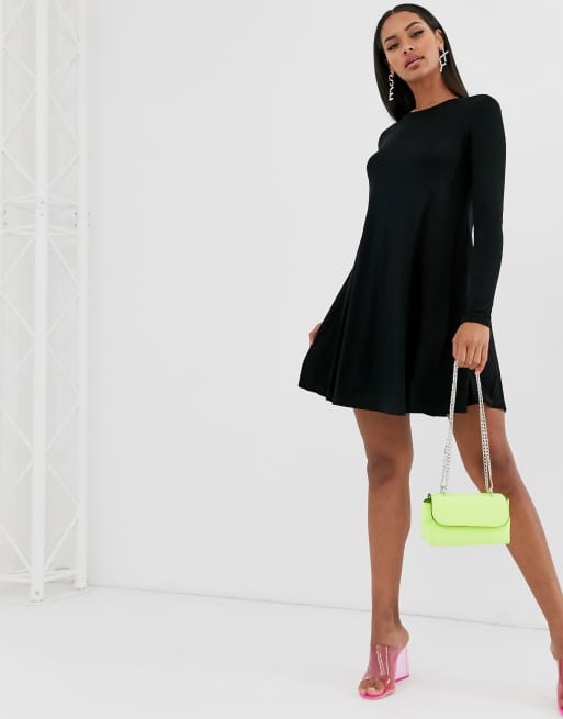 Black long outlet sleeve swing dress