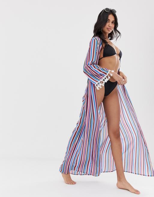 Shoptagr Boohoo Beach Kimono With Tassel Trim In Bright