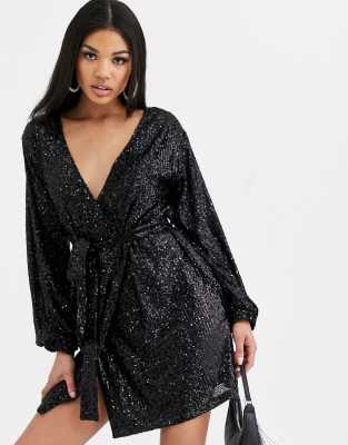 boohoo black wrap dress