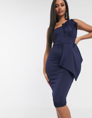 navy one shoulder midi dress