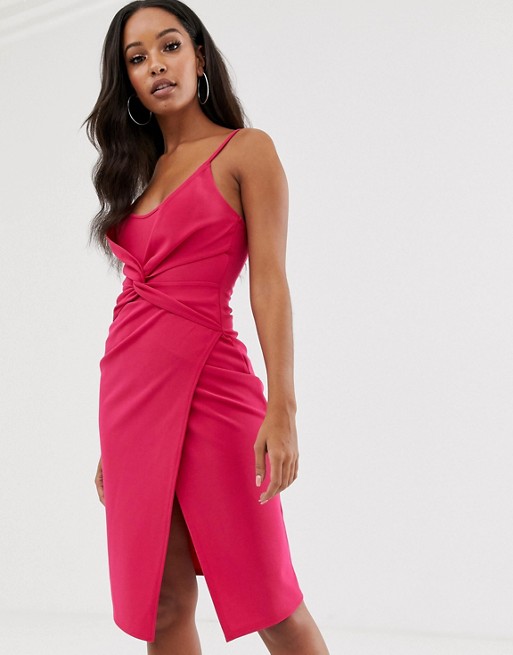 Boohoo bodycon midi dress with twist detail in pink