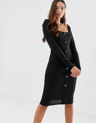 ribbed button midi dress