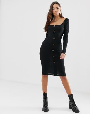 boohoo black button dress
