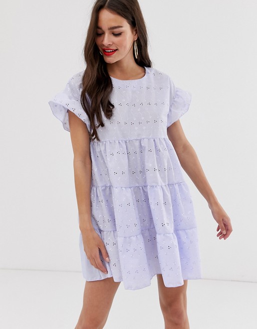 Boohoo broderie smock dress in lilac