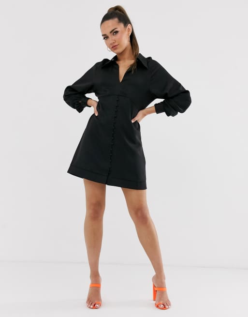 Boohoo black best sale button dress