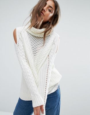 white knitted roll neck jumper