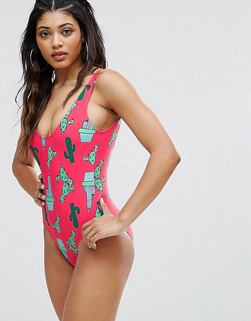 Boohoo Cactus Print Swimsuit