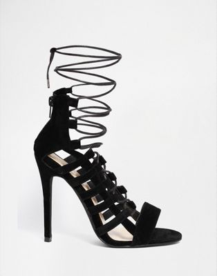 caged lace up heels