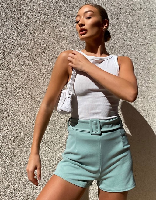 Boohoo co-ord belted short in sage