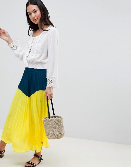 Boohoo Colour Block Pleated Midi Skirt