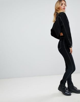 contrast stitch cropped denim jacket