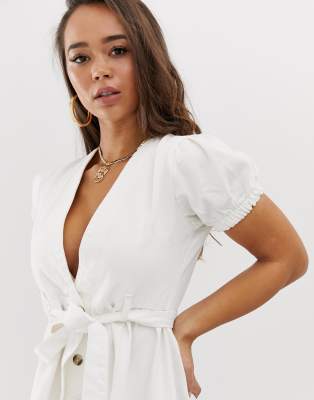 boohoo white denim dress