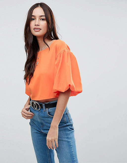 Boohoo Exaggerated Sleeve Cropped Top