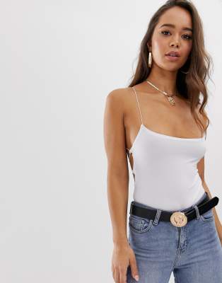 Boohoo exclusive basic lace up back detail body in white White