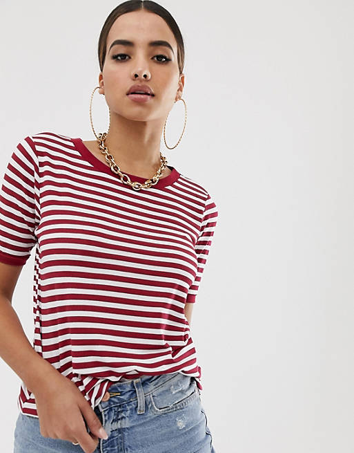 Boohoo exclusive basic stripe t-shirt with contrast collar