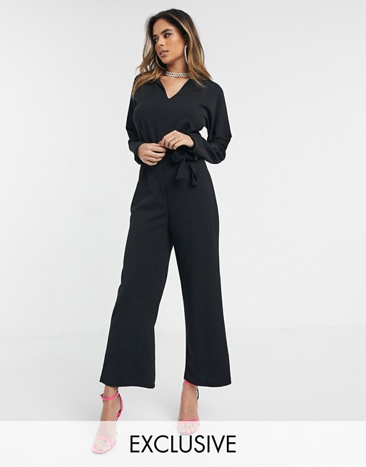 Boohoo exclusive basic tailored jumpsuit with wrap front in black