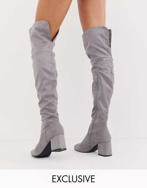 Grey block heel on sale over the knee boots