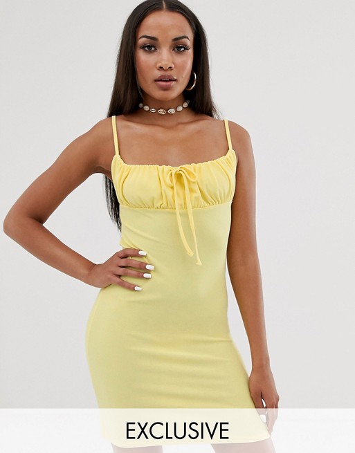 Boohoo exclusive cami bodycon dress with ruched detail in lemon