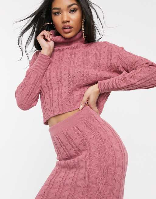 Pink knit 2025 midi skirt