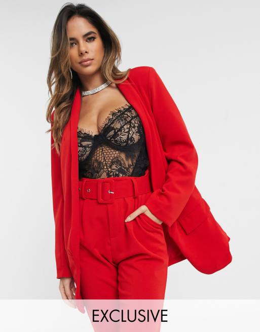 Red blazer and store shorts co ord