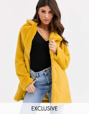 mustard faux fur coat