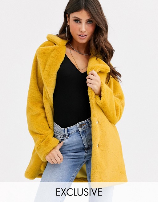 Boohoo exclusive faux fur coat in mustard