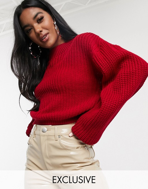 Boohoo exclusive high neck jumper in red