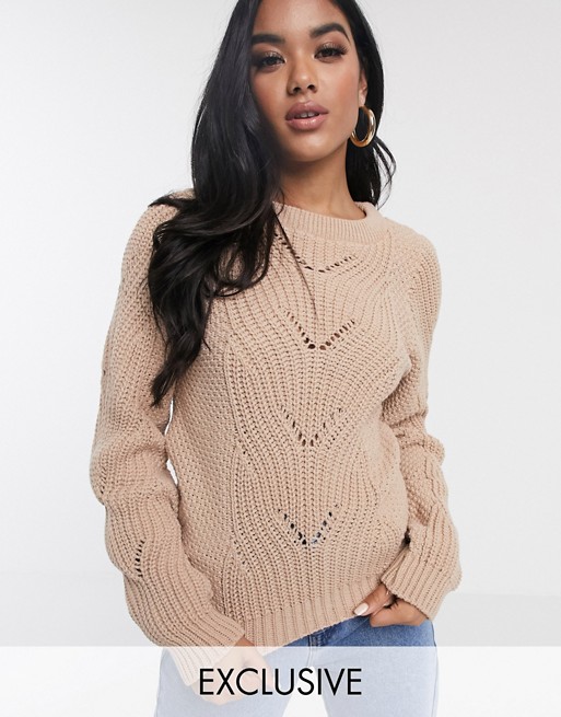 Boohoo exclusive jumper with rib detail in blush