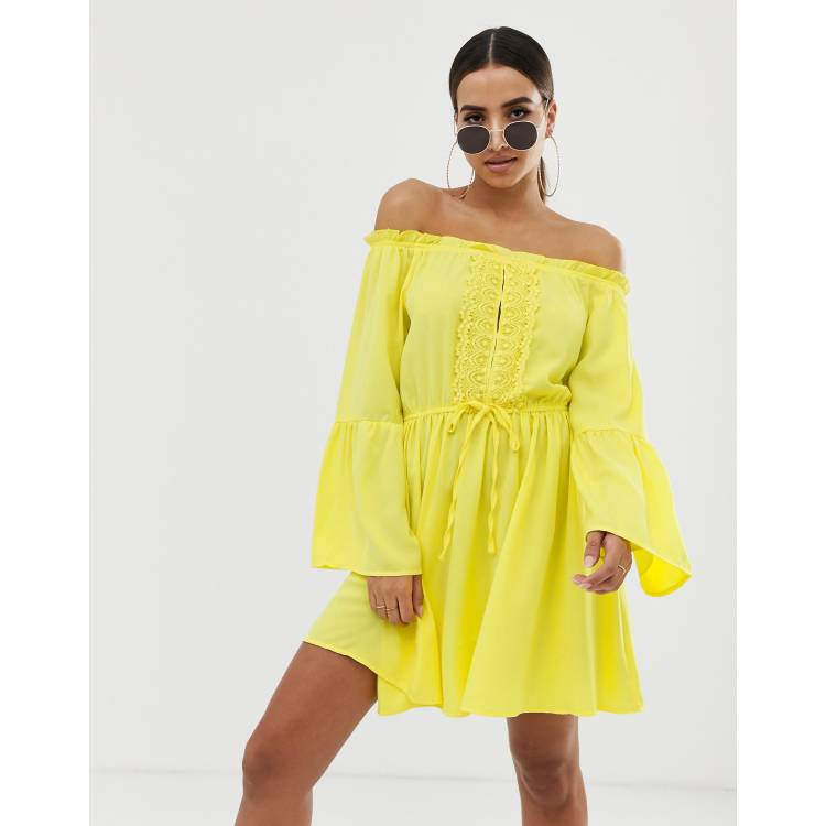 Boohoo yellow lace clearance dress