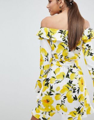 lemon print dress boohoo