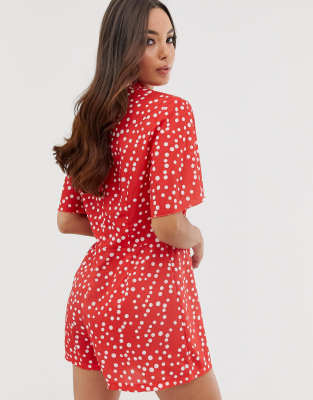 polka dot playsuit red