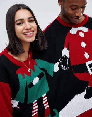 Boohoo exclusive santa and elf two person christmas jumper in