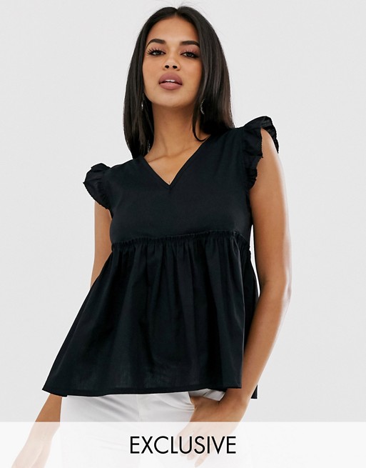 Boohoo exclusive smock top with tie back detail in black