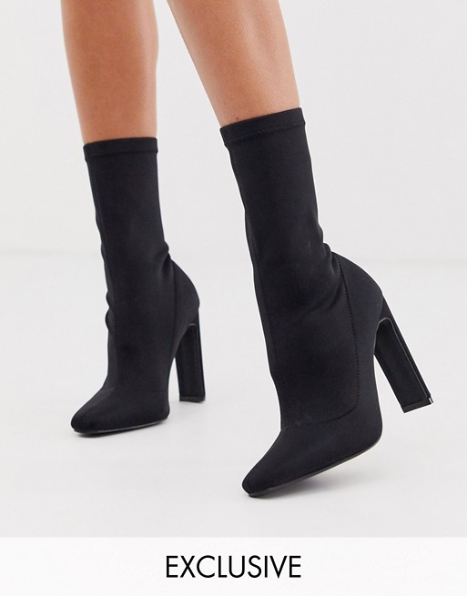 Boohoo exclusive square heeled sock boot in black
