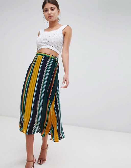 Boohoo exclusive striped belted midi skirt