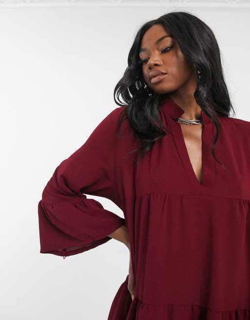 Boohoo red long hot sale sleeve dress