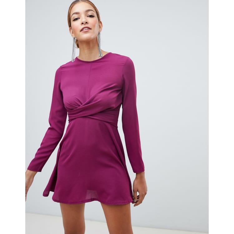 Boohoo twist detail skater dress store in navy