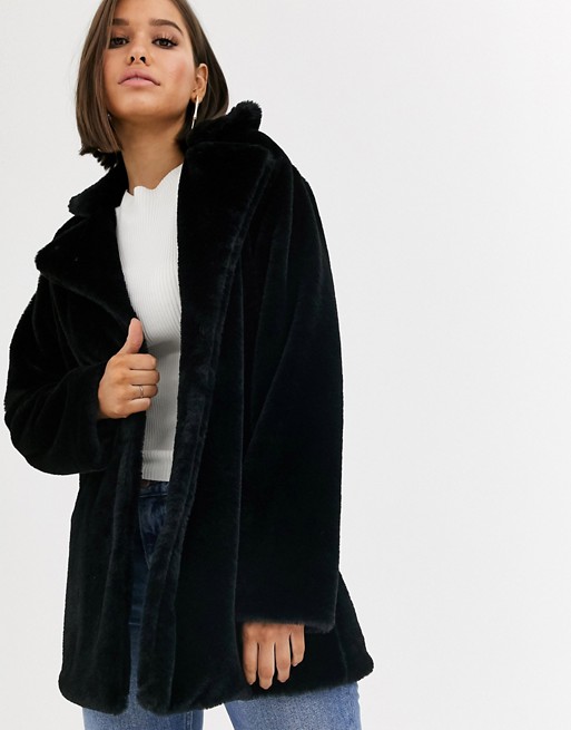 Boohoo faux fur coat in black