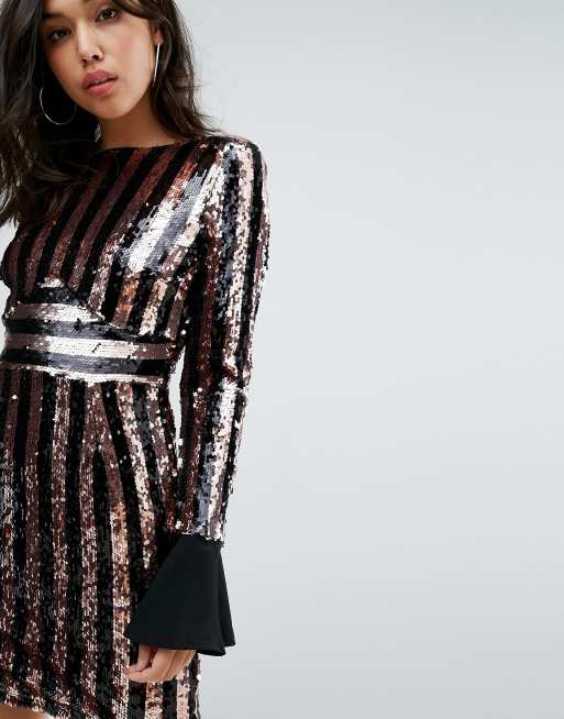 Black and silver store striped sequin dress