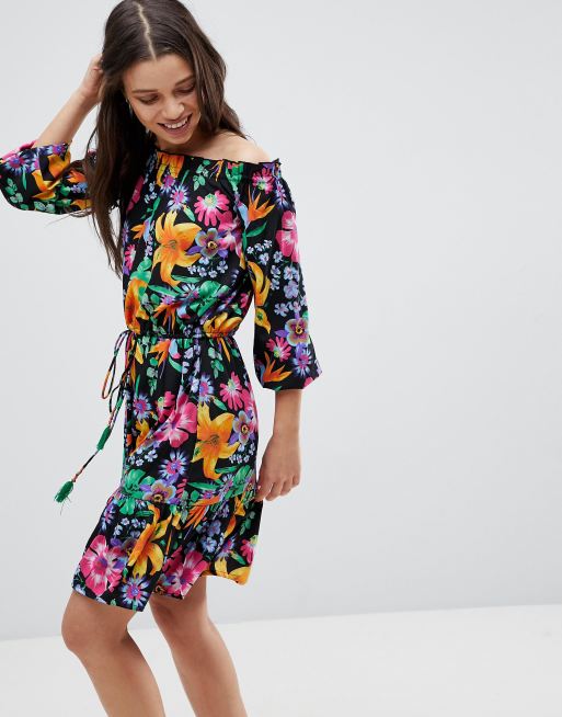 Boohoo Floral Bardot Beach Dress  ASOS