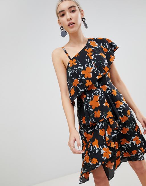 Boohoo | Boohoo Floral One Shoulder Tiered Dress