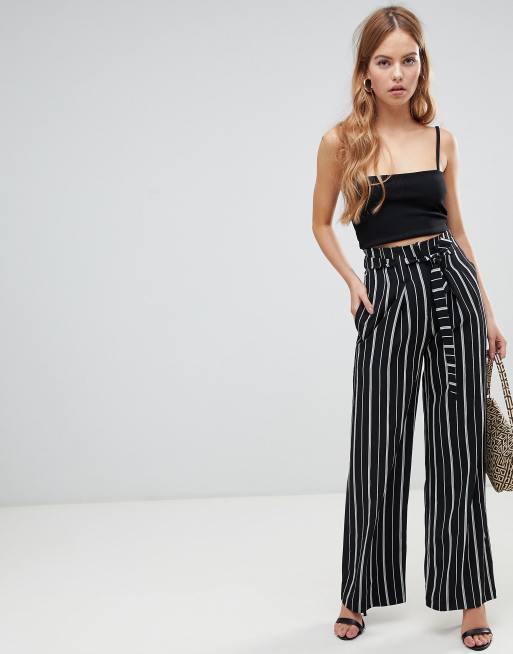 Boohoo - Gestreepte broek met wijde pijpen en een hoge taille