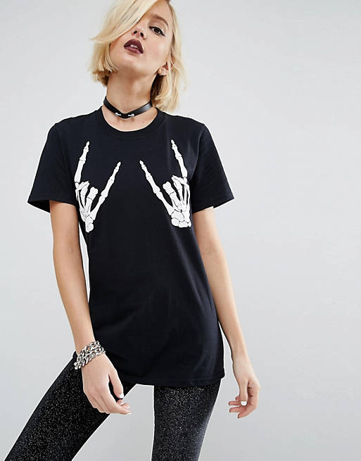 New UK Ladies Women Halloween Skeleton Print Choker Neck T Shirt Dress 