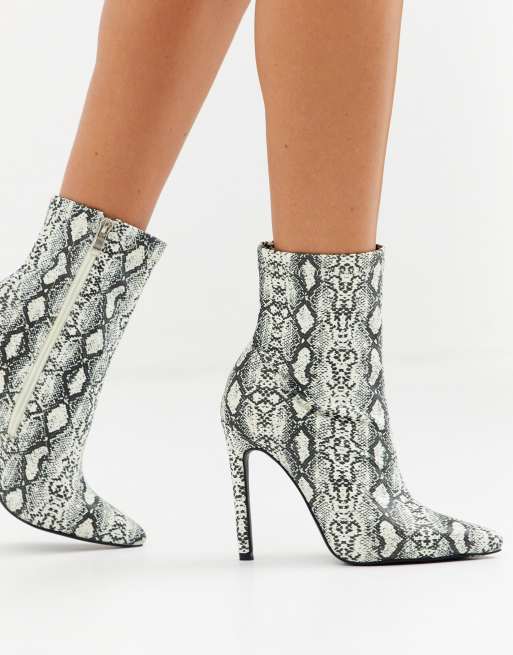 Boohoo high heeled ankle boots in grey snake ASOS