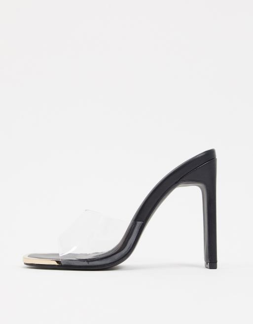 Boohoo high heeled clear mules in black