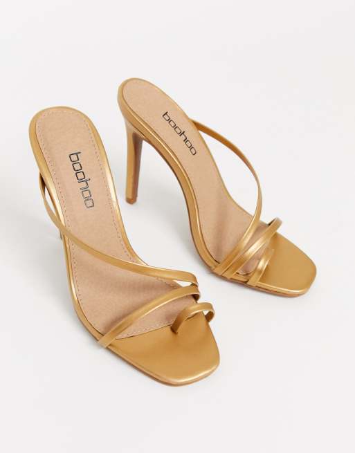 Boohoo high heeled strappy sandal in gold ASOS