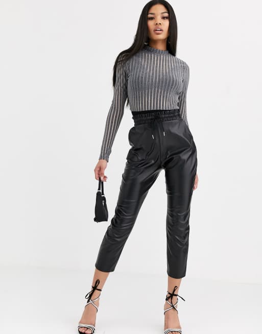 Boohoo high neck body in metallic silver rib | ASOS